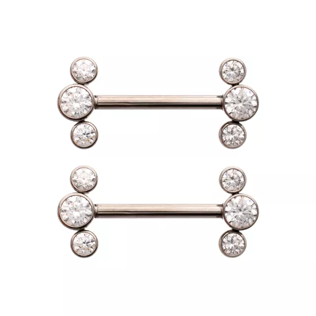 Clear CZ Cluster Silver-Plated ASTM F-136 Titanium Nipple Barbells - 14 Gauge at Spencer's