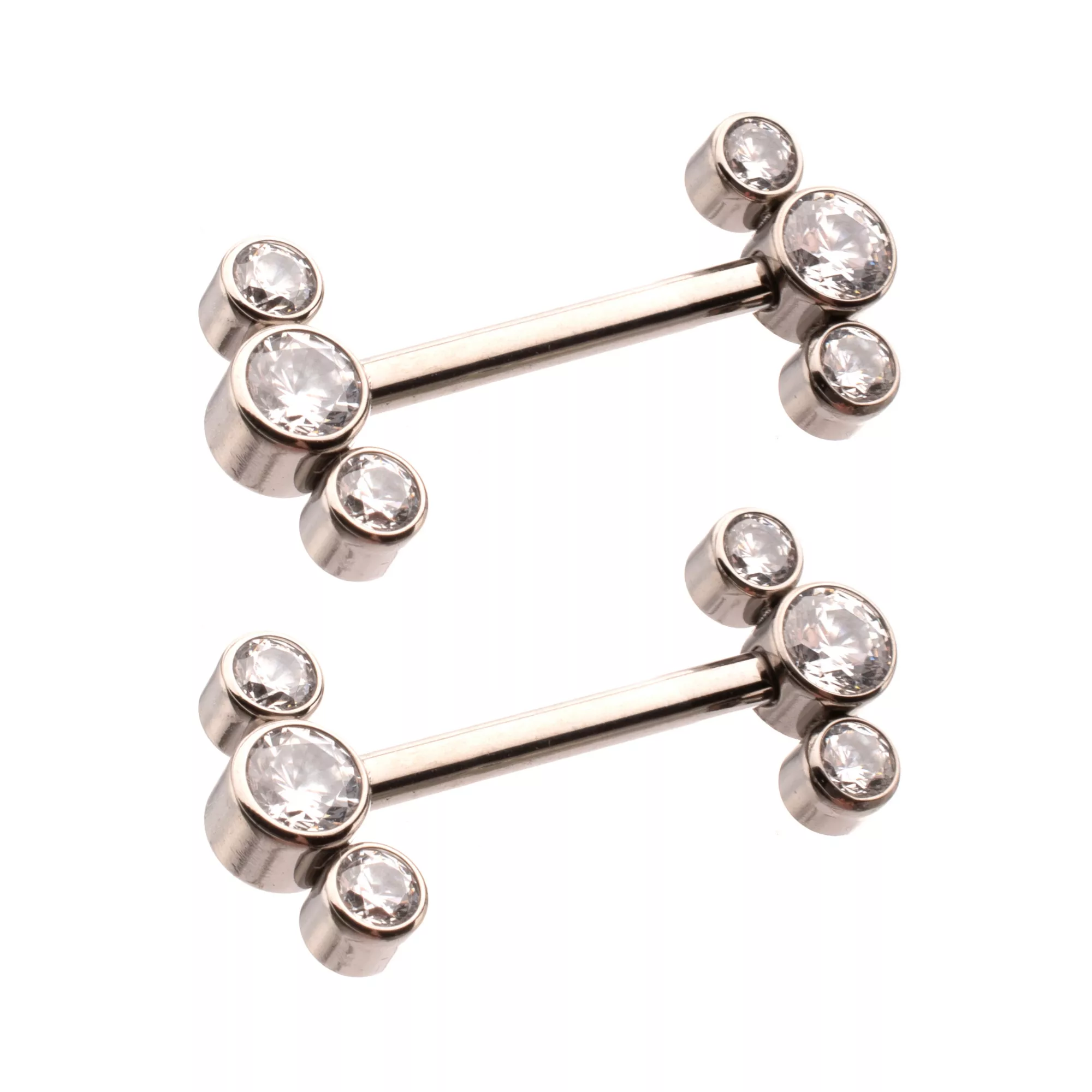 Clear CZ Cluster Silver-Plated ASTM F-136 Titanium Nipple Barbells - 14 Gauge at Spencer's
