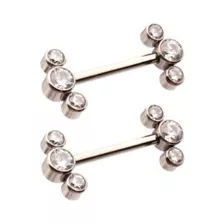 Clear CZ Cluster Silver-Plated ASTM F-136 Titanium Nipple Barbells - 14 Gauge at Spencer's