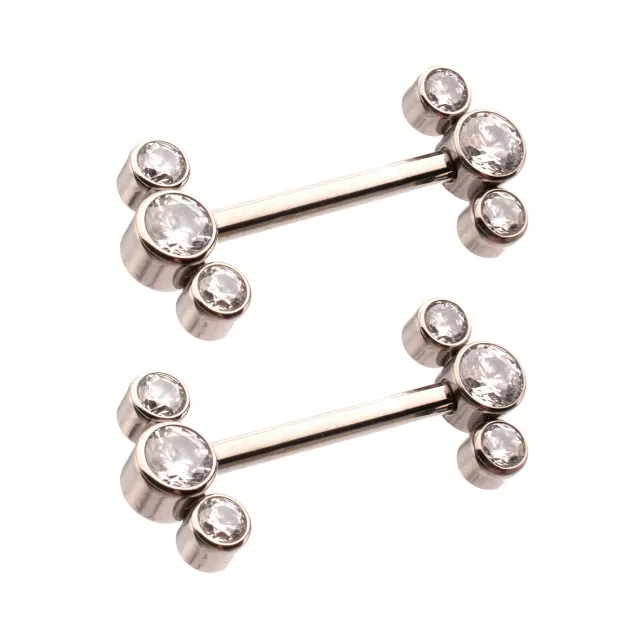 Clear CZ Cluster Silver-Plated ASTM F-136 Titanium Nipple Barbells - 14 Gauge at Spencer's