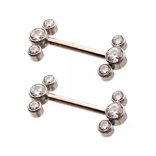Clear CZ Cluster Silver-Plated ASTM F-136 Titanium Nipple Barbells - 14 Gauge at Spencer's