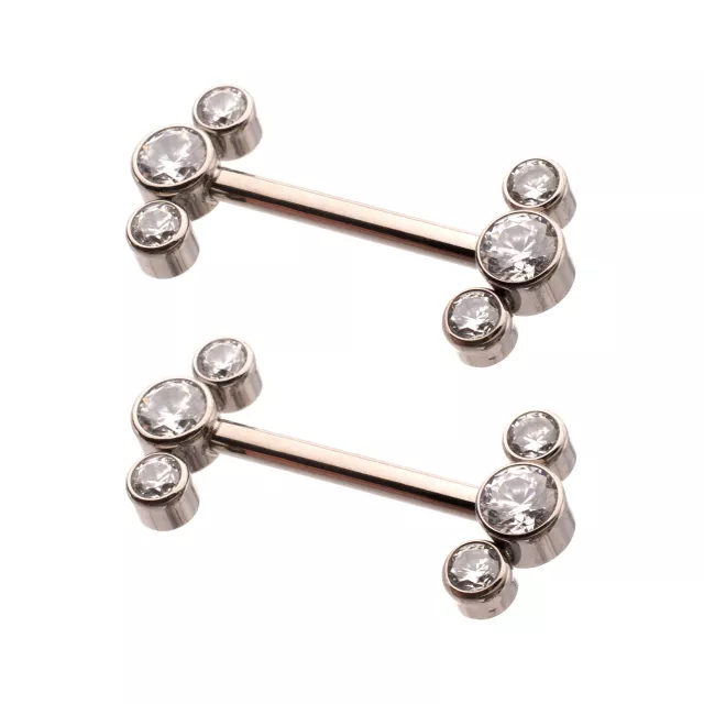 Clear CZ Cluster Silver-Plated ASTM F-136 Titanium Nipple Barbells - 14 Gauge at Spencer's