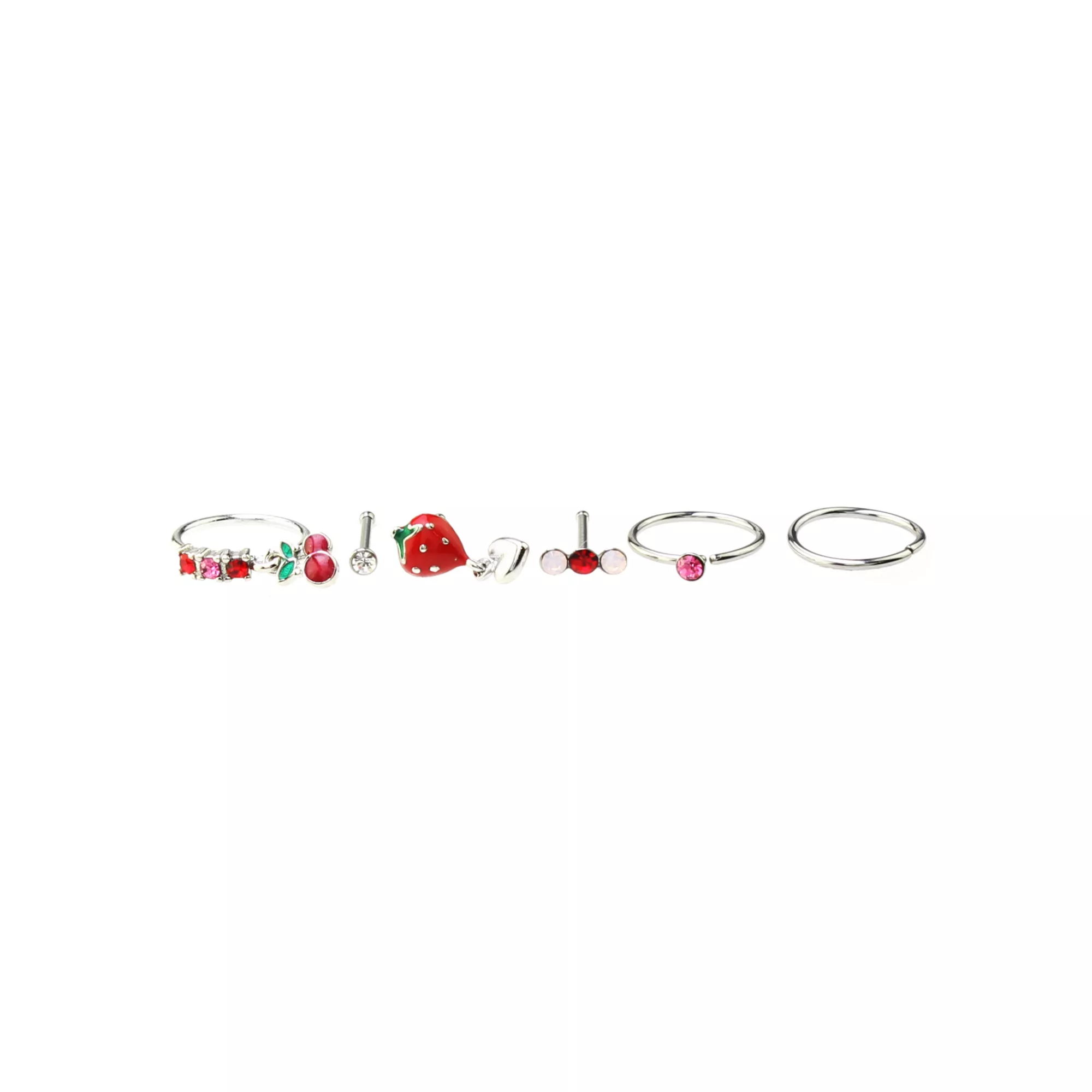 Multi-Pack CZ Berry Nose Pins and Hoop Rings 6 Pack - 20 Gauge