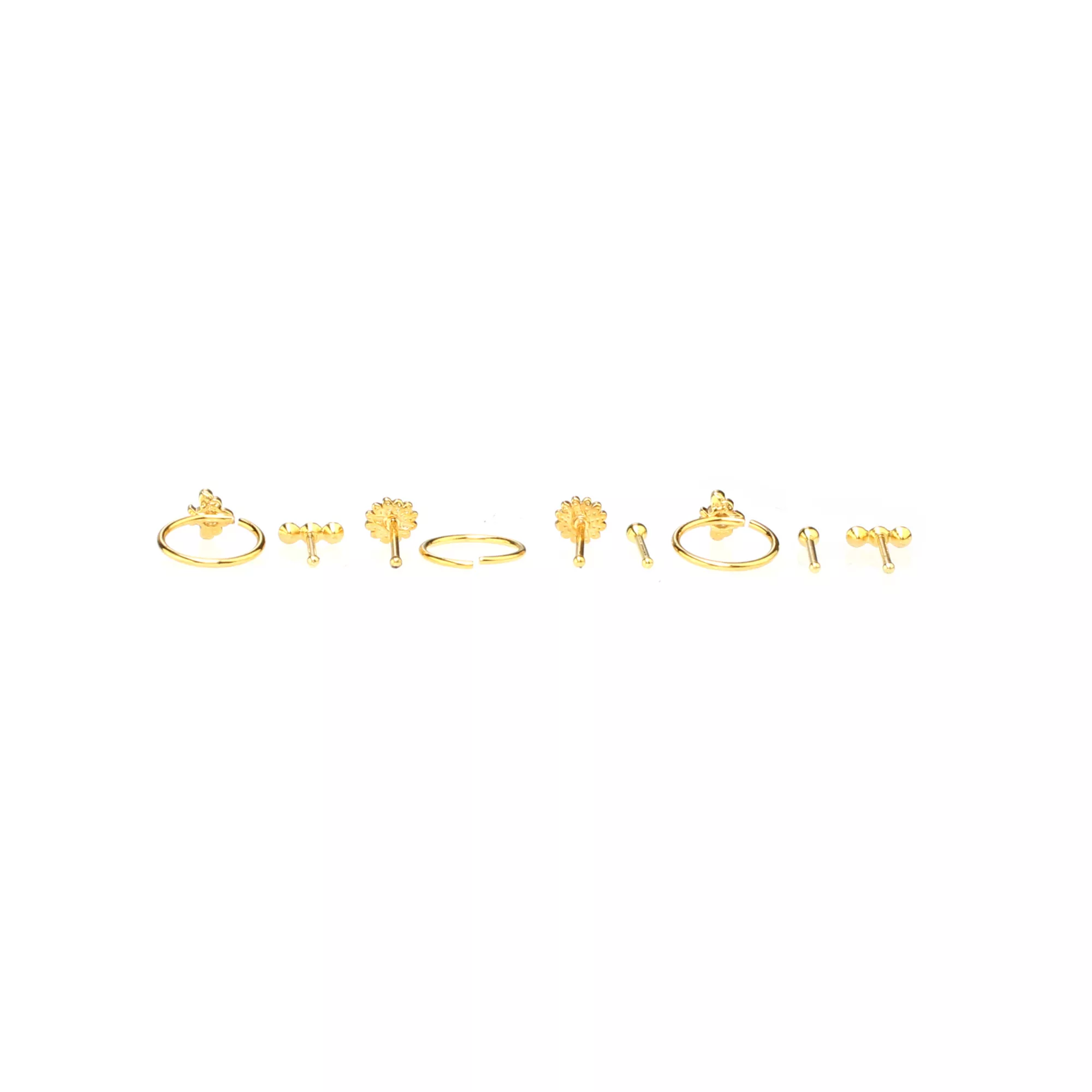 Multi-Pack Round CZ Goldtone Sunflower Nose Rings 9 Pack - 20 Gauge