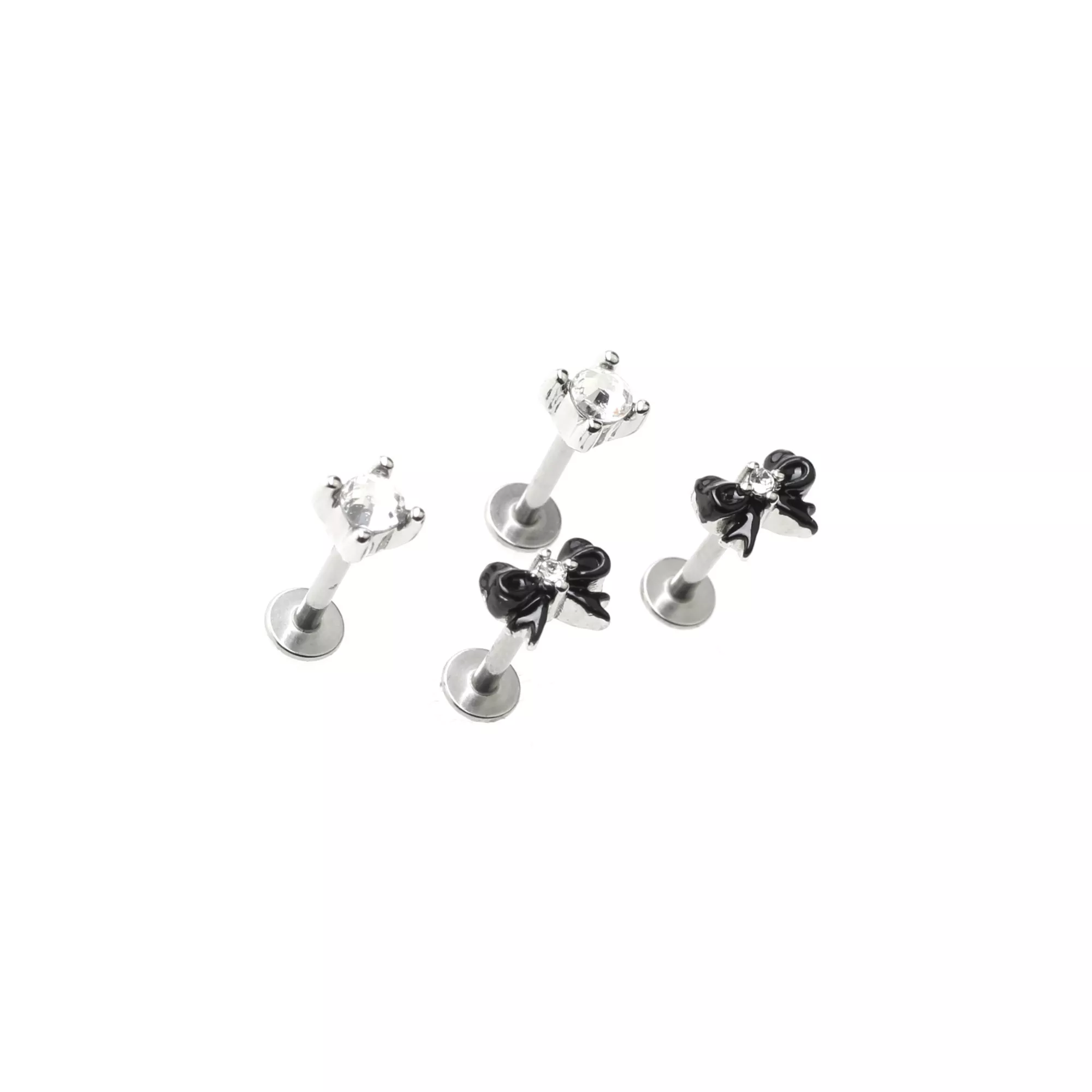 Multi-Pack Clear CZ and Black Bow Labret Rings 4 Pack - 16 Gauge at Spencer's