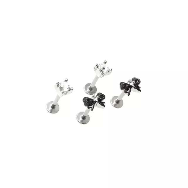 Multi-Pack Clear CZ and Black Bow Labret Rings 4 Pack - 16 Gauge at Spencer's
