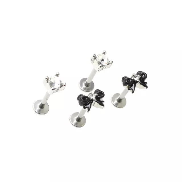 Multi-Pack Clear CZ and Black Bow Labret Rings 4 Pack - 16 Gauge at Spencer's