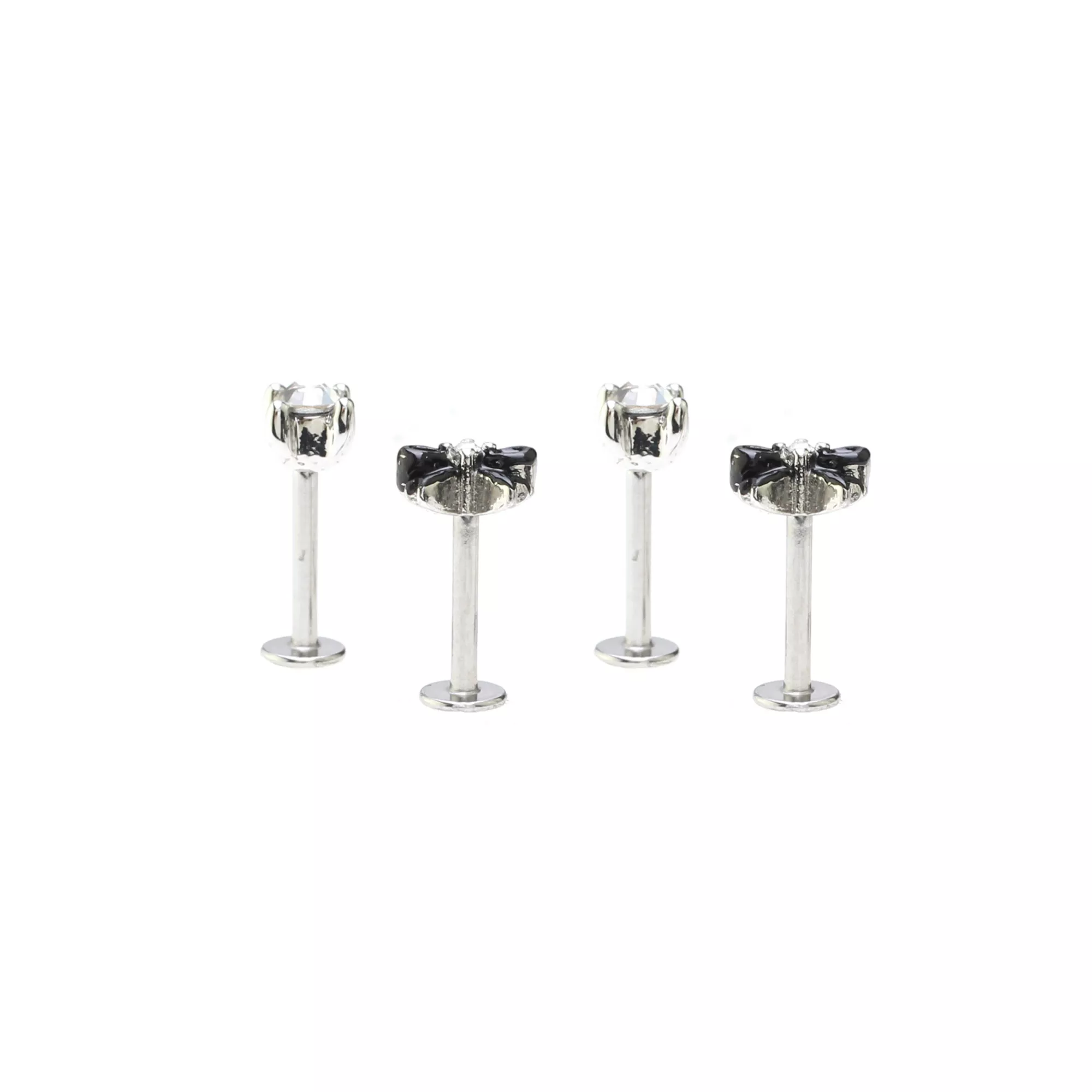 Multi-Pack Clear CZ and Black Bow Labret Rings 4 Pack - 16 Gauge at Spencer's