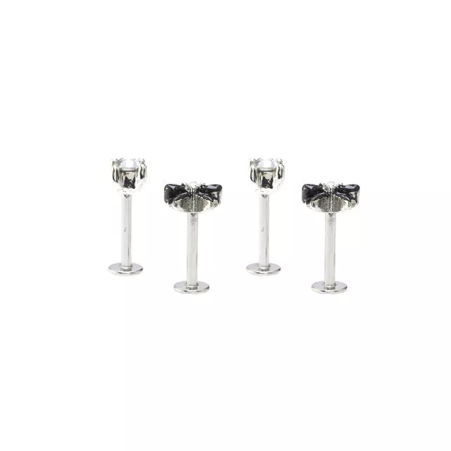 Multi-Pack Clear CZ and Black Bow Labret Rings 4 Pack - 16 Gauge at Spencer's