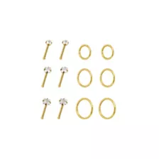 Multi-Pack CZ Gold-Tone Titanium Nose Pins and Hoops 12 Pack - 18 Gauge at Spencer's