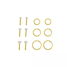 Multi-Pack CZ Gold-Tone Titanium Nose Pins and Hoops 12 Pack - 18 Gauge at Spencer's