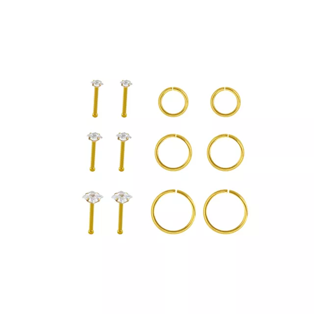Multi-Pack CZ Gold-Tone Titanium Nose Pins and Hoops 12 Pack - 18 Gauge at Spencer's