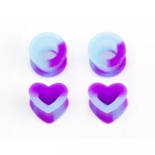 Multi-Pack Blue and Purple Heart and Round Silicone Tunnels - 2 Pair at Spencer's