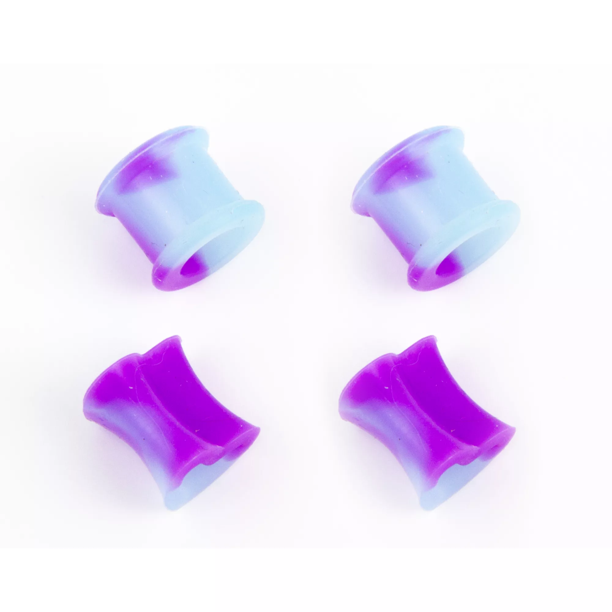 Multi-Pack Blue and Purple Heart Round Silicone Tunnels - 2 Pair