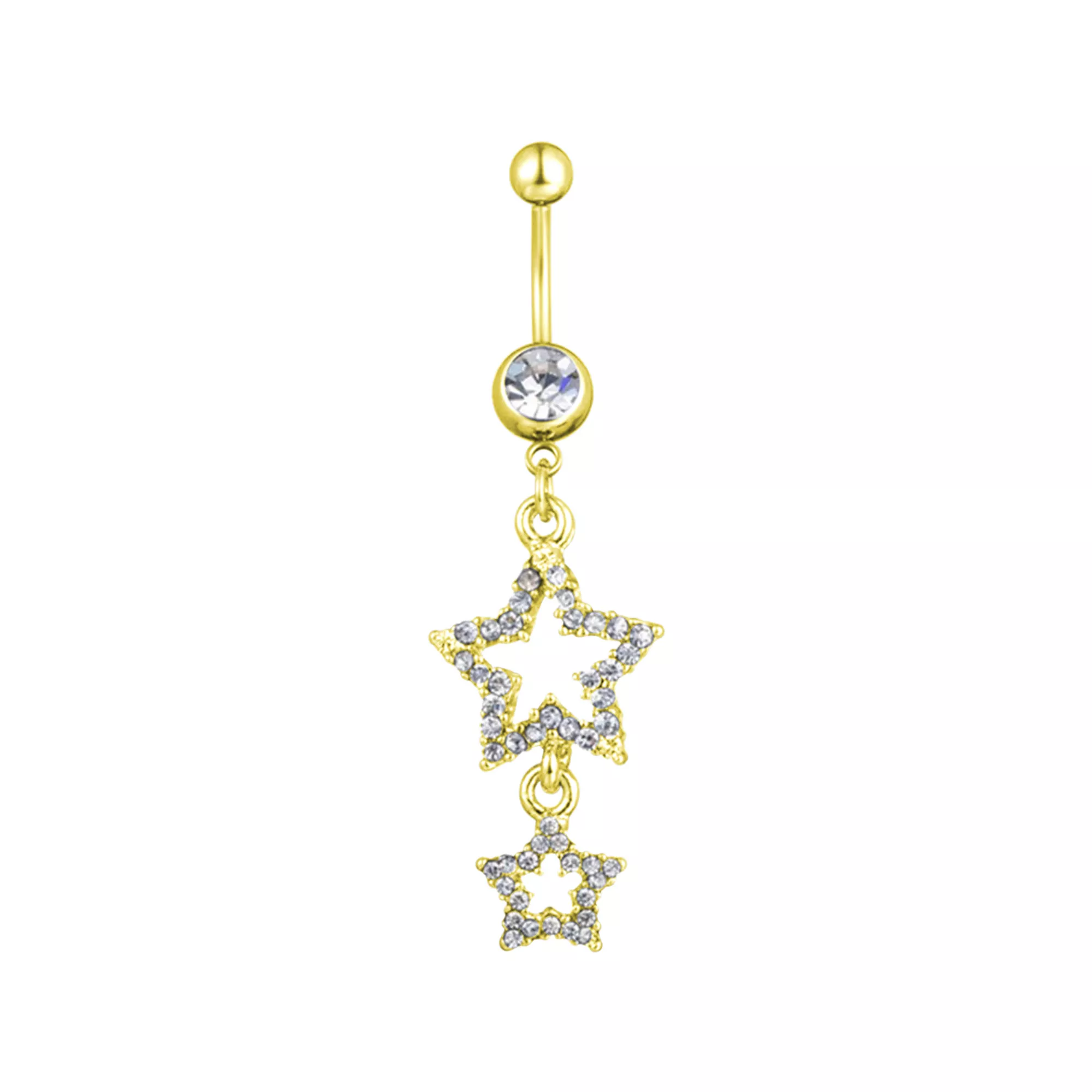 Clear CZ Star Gold-Plated Titanium Dangle Belly Ring - 14 Gauge at Spencer's