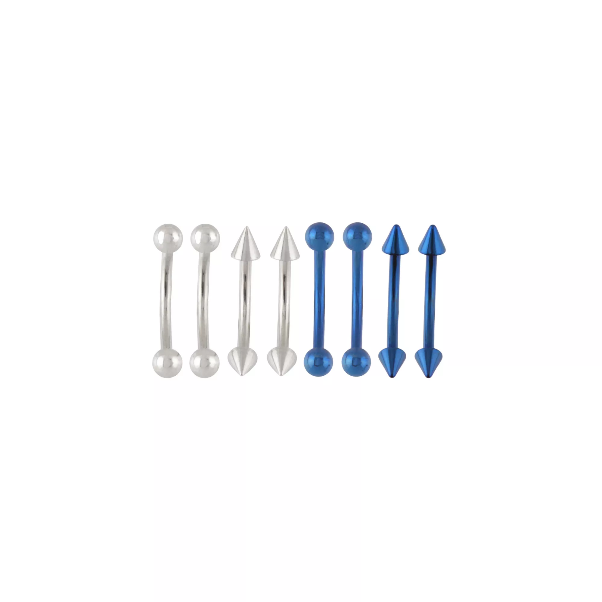 Multi-Pack Spiked Blue and Silver-Tone Titanium Curved Barbells 8 Pack - 16 Gauge at Spencer's