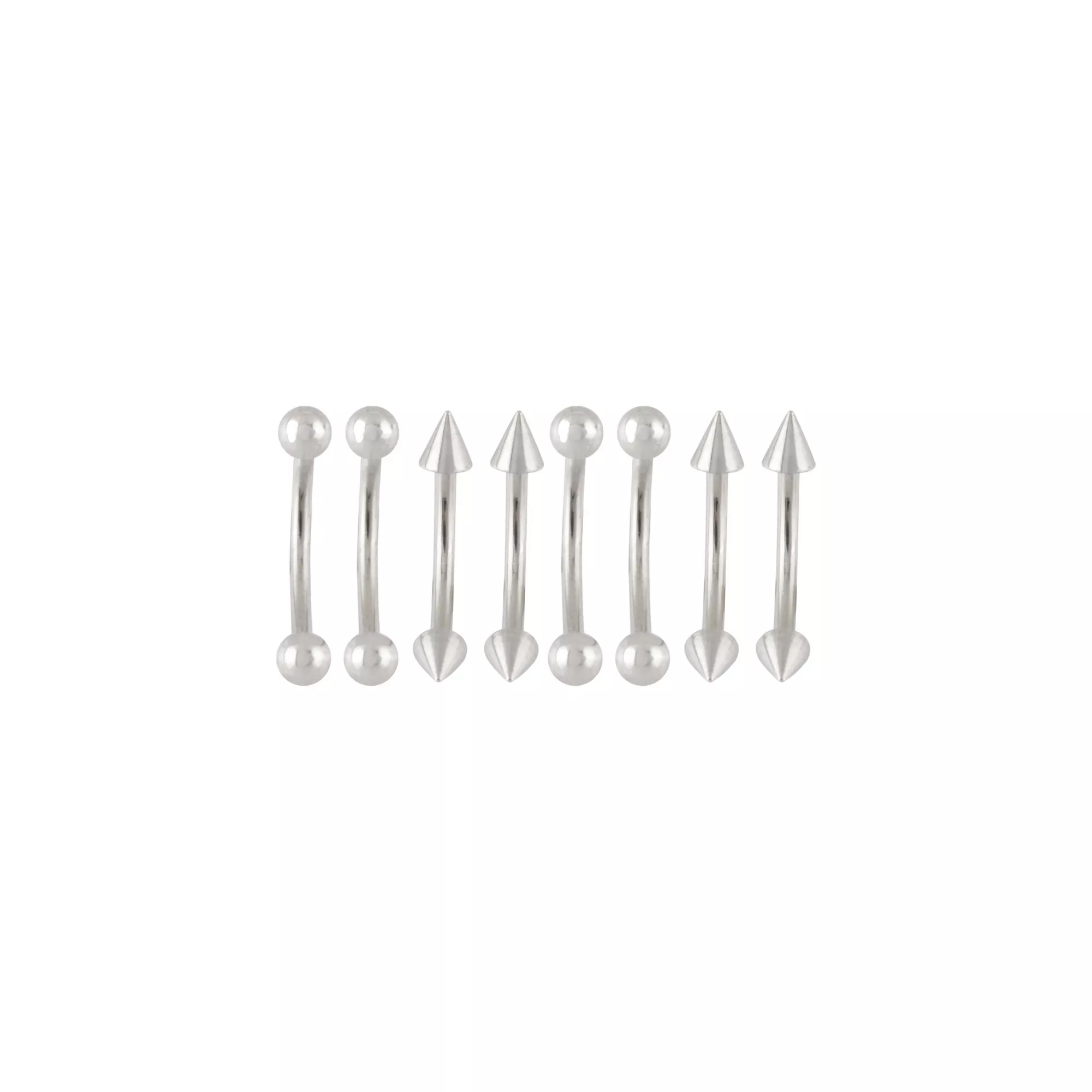 Multi-Pack Spike and Ball Silver-Tone Titanium Curved Barbells 8 Pack - 16 Gauge at Spencer's