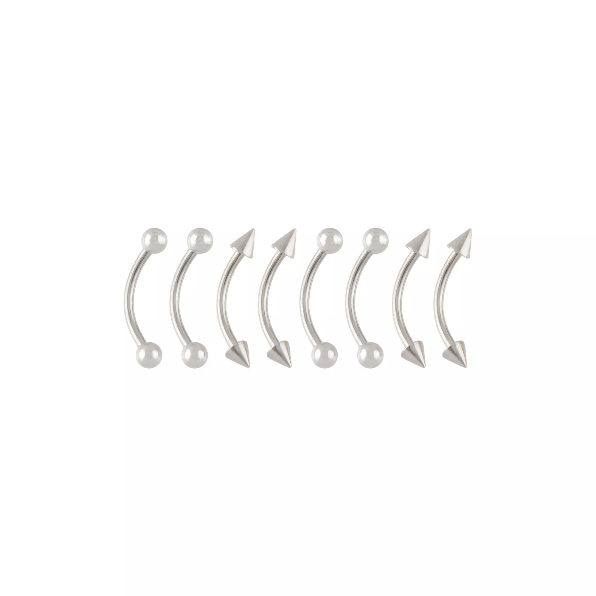 Multi-Pack Spike and Ball Silver-Tone Titanium Curved Barbells 8 Pack - 16 Gauge at Spencer's