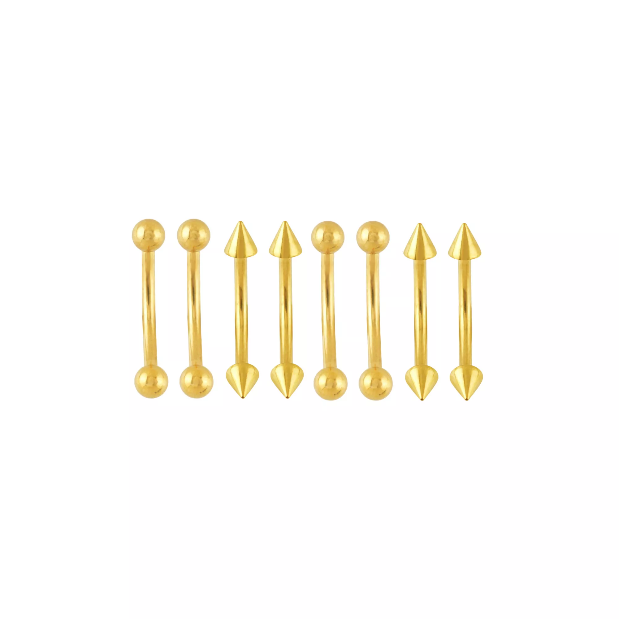 Multi-Pack Spike and Ball Gold-Tone Titanium Curved Barbells 8 Pack - 16 Gauge