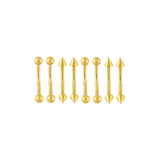 Multi-Pack Spike and Ball Gold-Tone Titanium Curved Barbells 8 Pack - 16 Gauge