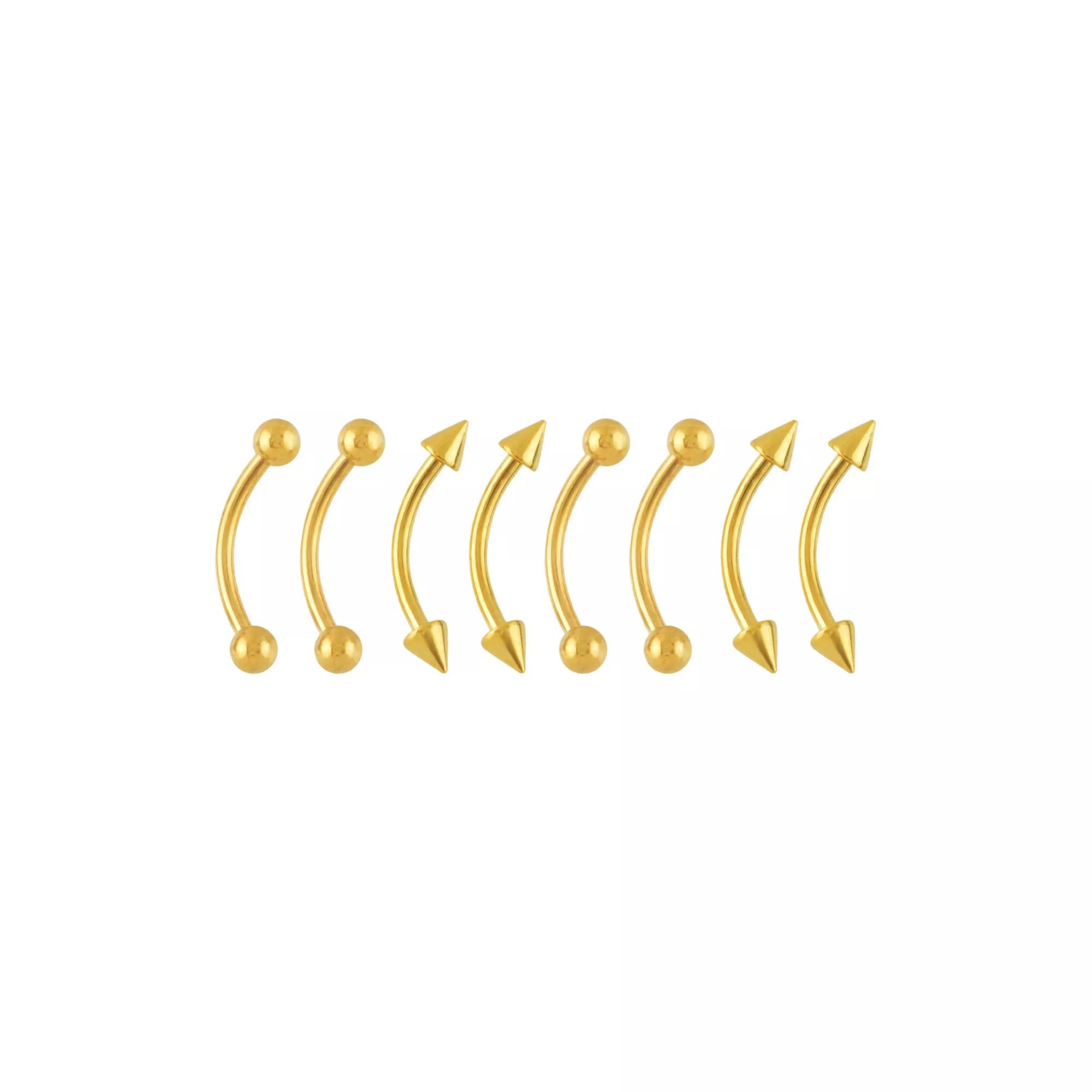 Multi-Pack Spike and Ball Gold-Tone Titanium Curved Barbells 8 Pack - 16 Gauge