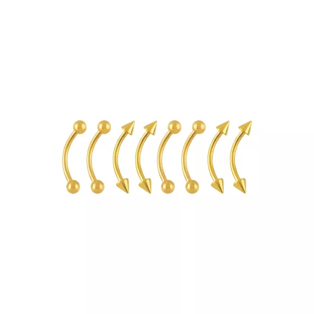 Multi-Pack Spike and Ball Gold-Tone Titanium Curved Barbells 8 Pack - 16 Gauge