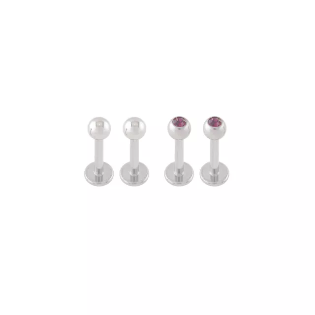 Multi-Pack Purple CZ Silver-Tone Titanium Labret Lip Rings 4 Pack - 16 Gauge at Spencer's