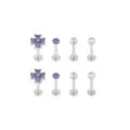 Multi-Pack Purple CZ Flower Silver-Tone Titanium Labret Lip Rings 8 Pack - 16 Gauge at Spencer's