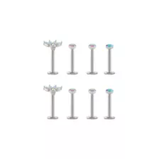 Multi-Pack Iridescent Blue CZ Petal Silver-Tone Titanium Labret Lip Rings 8 Pack - 16 Gauge at Spencer's
