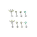 Multi-Pack Iridescent Blue CZ Petal Silver-Tone Titanium Labret Lip Rings 8 Pack - 16 Gauge at Spencer's