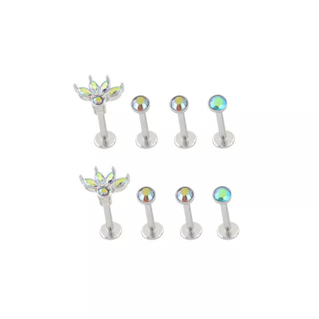 Multi-Pack Iridescent Blue CZ Petal Silver-Tone Titanium Labret Lip Rings 8 Pack - 16 Gauge at Spencer's