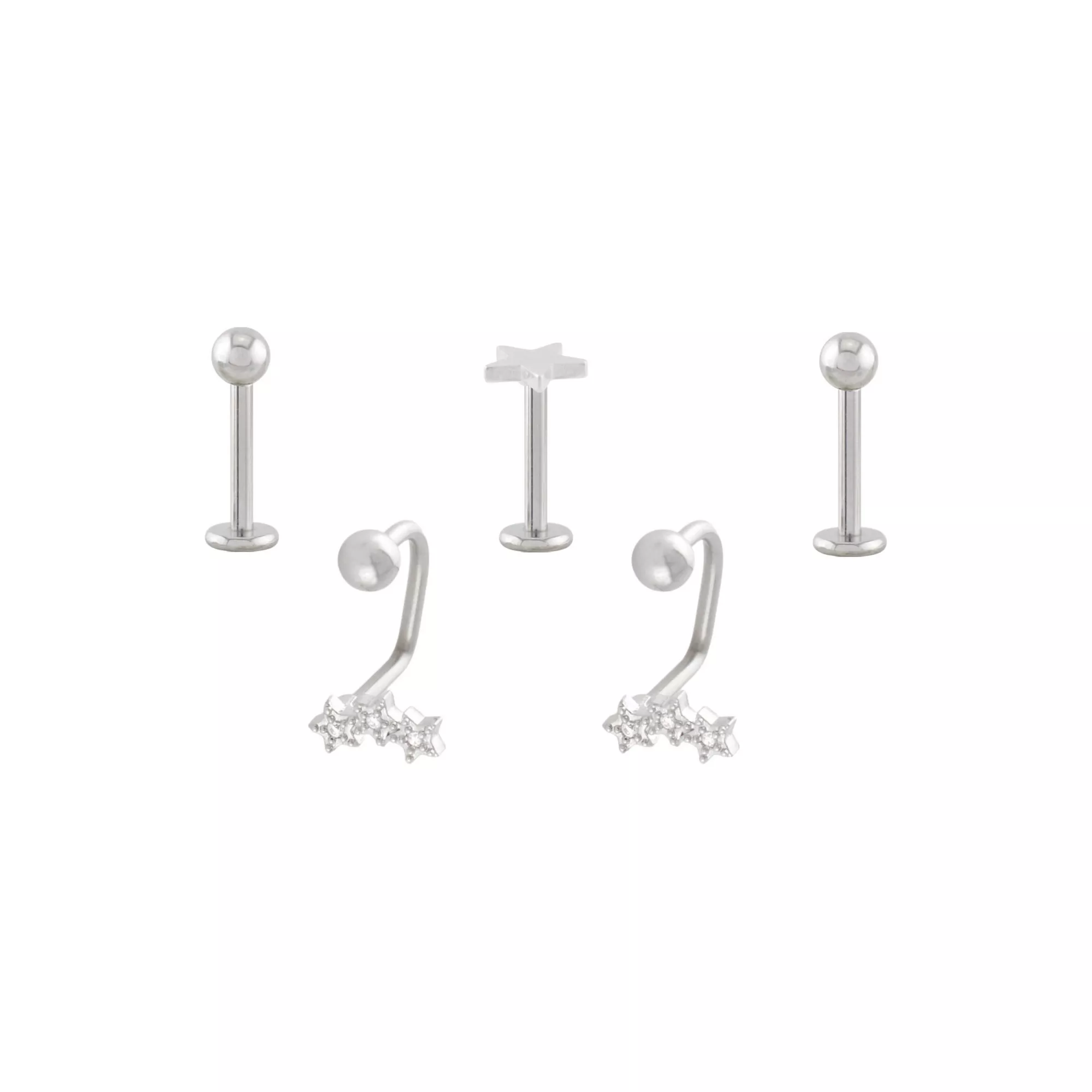 Multi-Pack CZ Star Labret and Lippy Loop Lip Rings 5 Pack - 16 Gauge at Spencer's