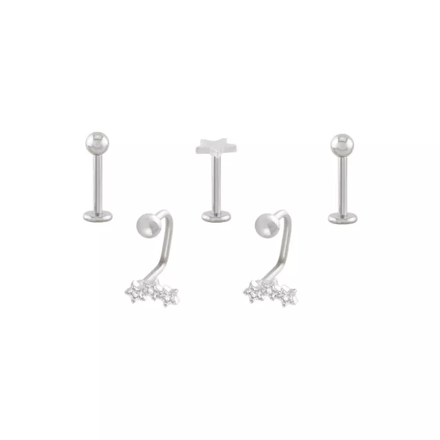 Multi-Pack CZ Star Labret and Lippy Loop Lip Rings 5 Pack - 16 Gauge at Spencer's