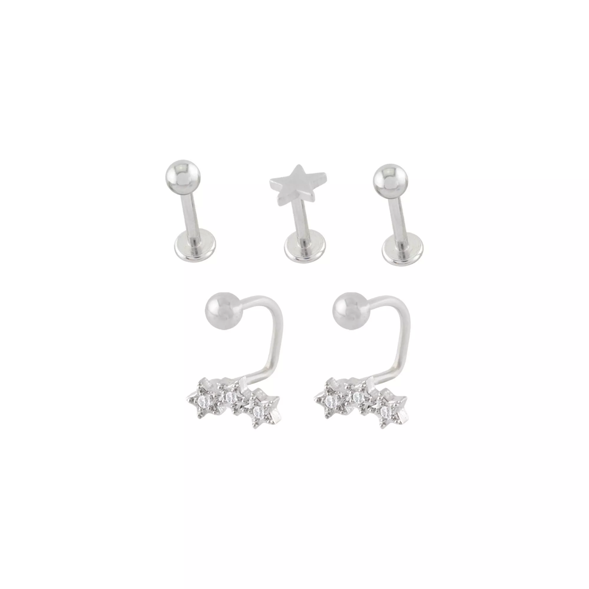 Multi-Pack CZ Star Labret and Lippy Loop Lip Rings 5 Pack - 16 Gauge at Spencer's