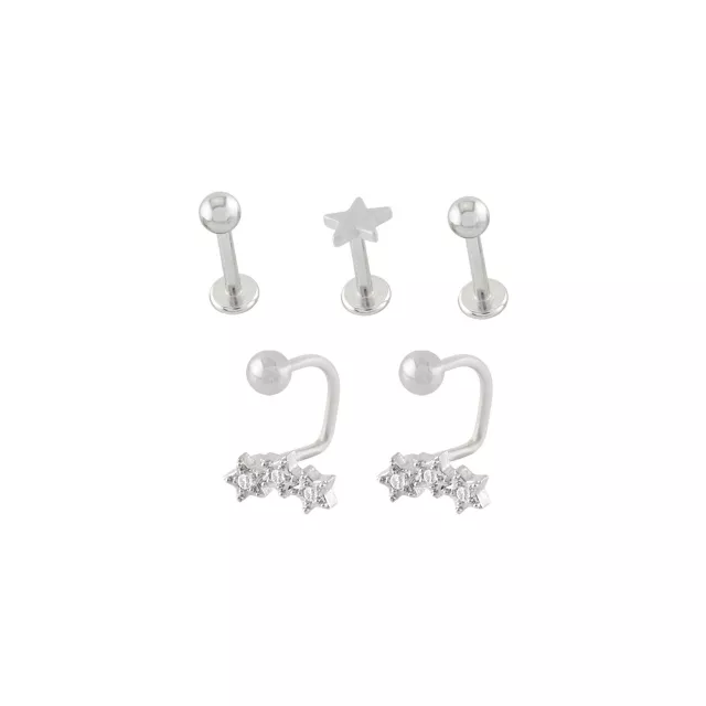 Multi-Pack CZ Star Labret and Lippy Loop Lip Rings 5 Pack - 16 Gauge at Spencer's