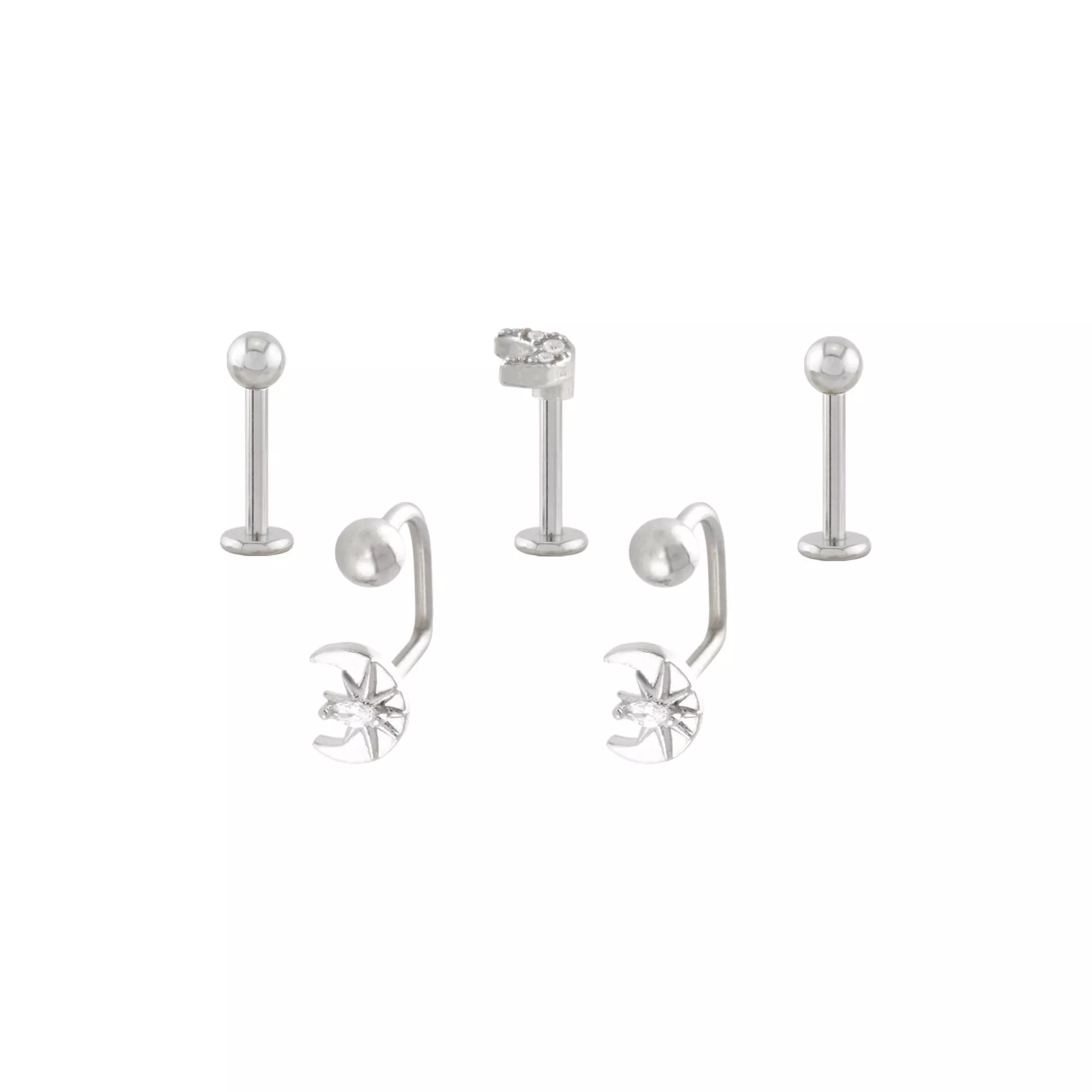 Multi-Pack CZ Moon Labret and Lippy Loop Lip Rings 5 Pack - 16 Gauge at Spencer's