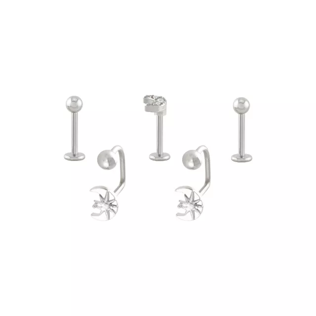 Multi-Pack CZ Moon Labret and Lippy Loop Lip Rings 5 Pack - 16 Gauge at Spencer's