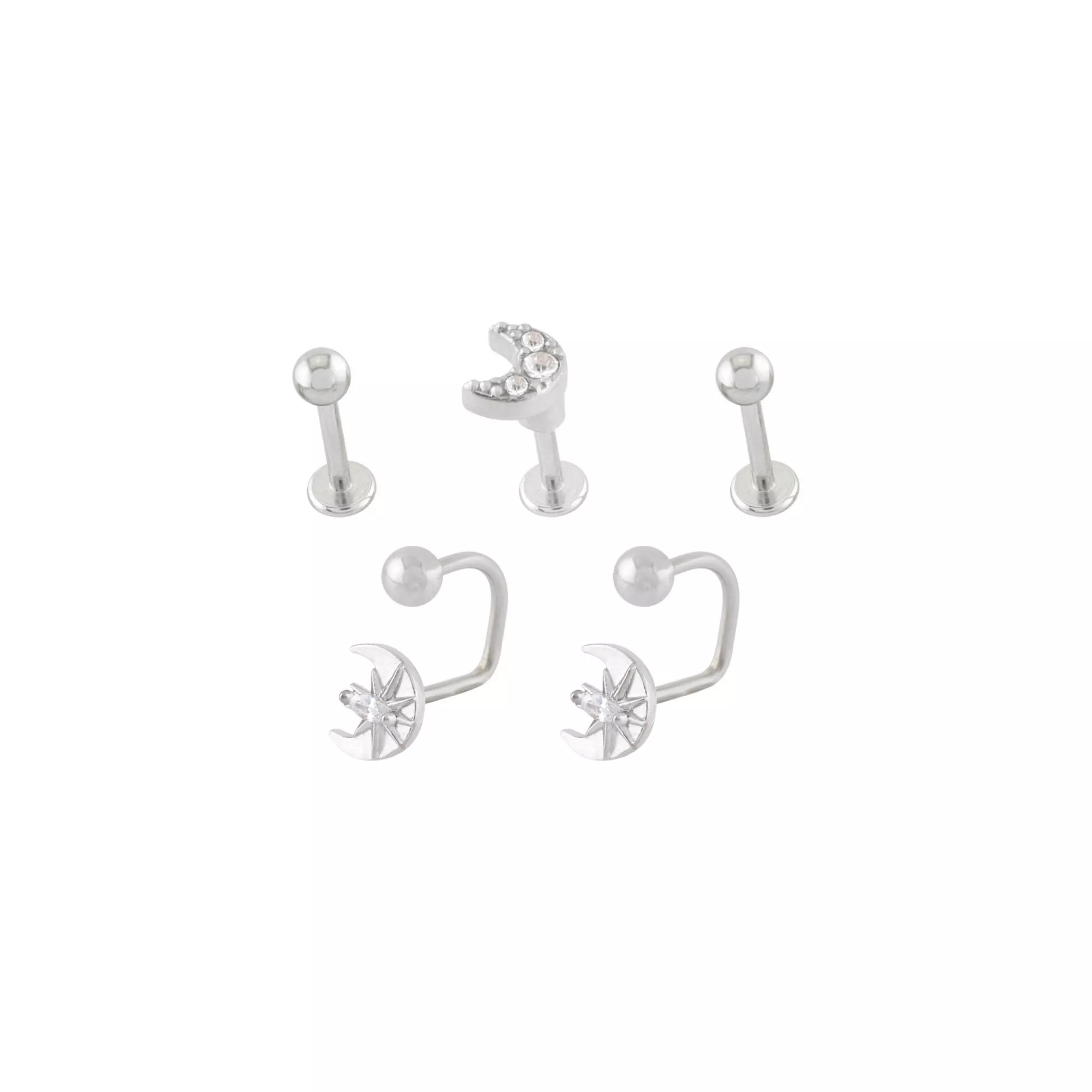 Multi-Pack CZ Moon Labret and Lippy Loop Lip Rings 5 Pack - 16 Gauge at Spencer's