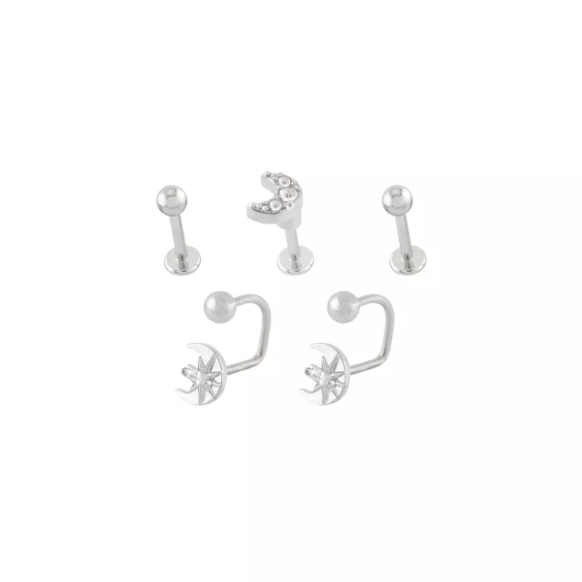 Multi-Pack CZ Moon Labret and Lippy Loop Lip Rings 5 Pack - 16 Gauge at Spencer's