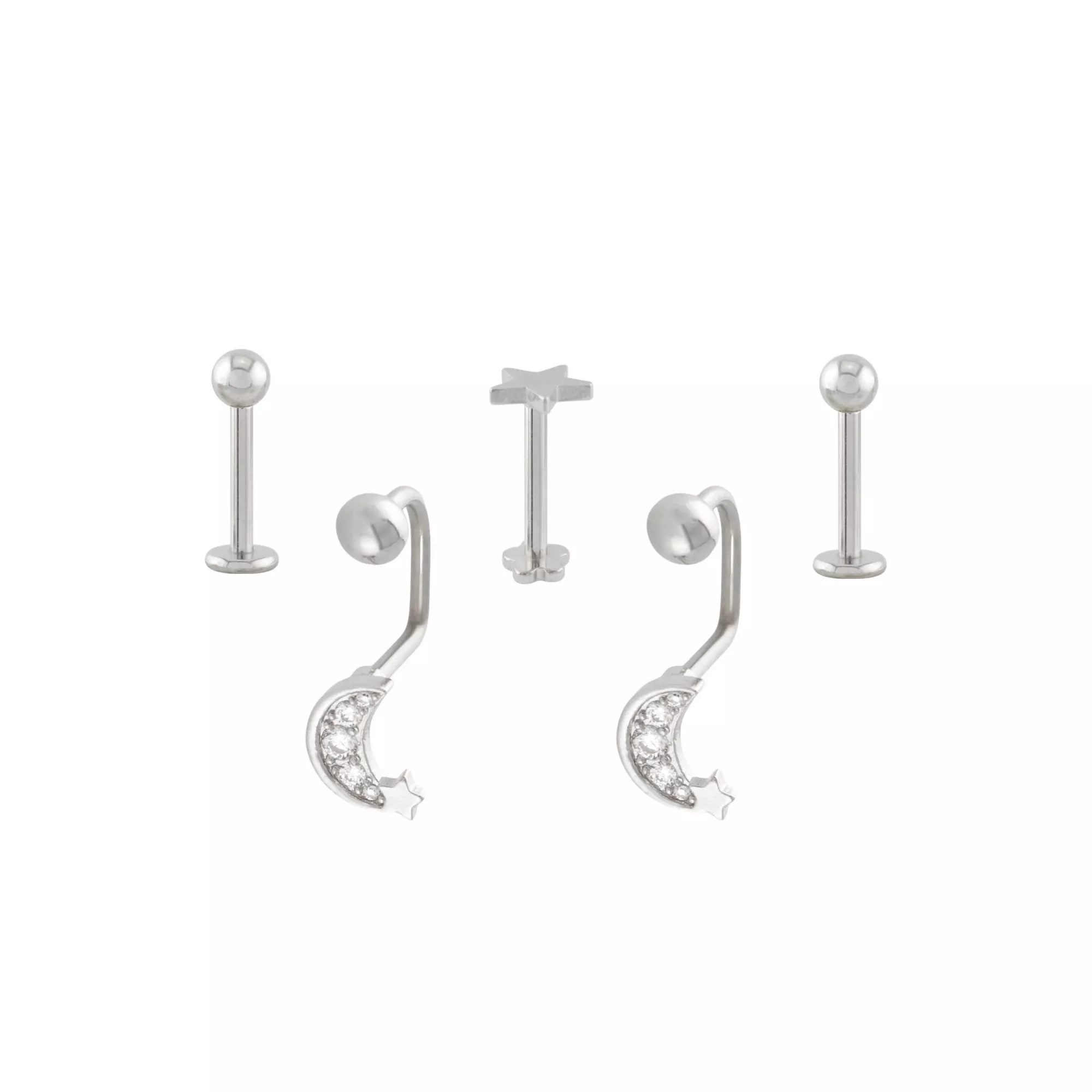 Multi-Pack CZ Star Moon Labret and Lippy Loop Lip Rings 5 Pack - 16 Gauge at Spencer's