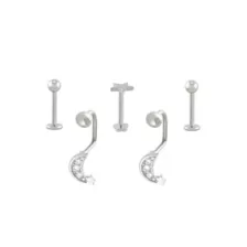Multi-Pack CZ Star Moon Labret and Lippy Loop Lip Rings 5 Pack - 16 Gauge at Spencer's