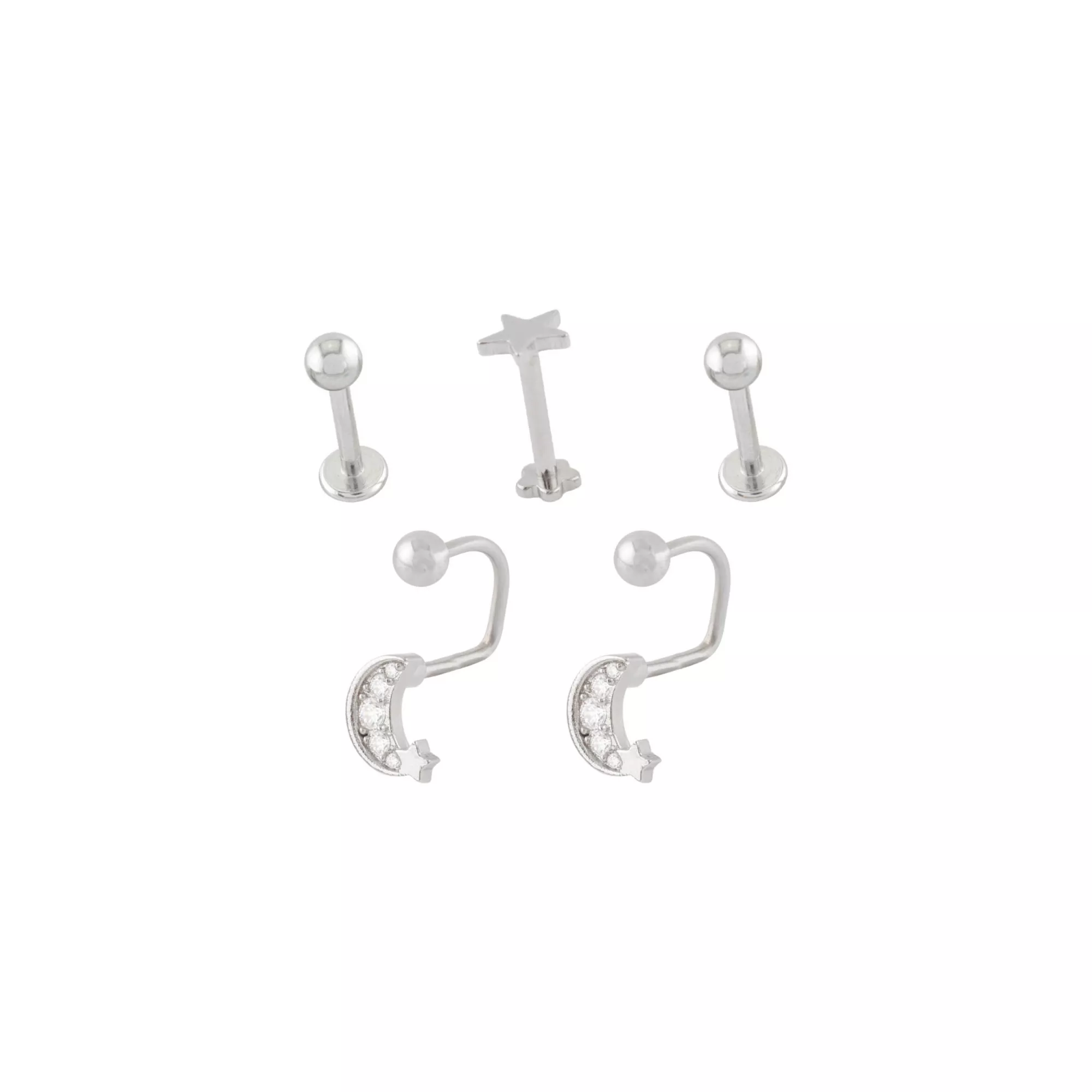 Multi-Pack CZ Star Moon Labret and Lippy Loop Lip Rings 5 Pack - 16 Gauge at Spencer's