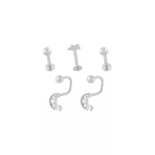 Multi-Pack CZ Star Moon Labret and Lippy Loop Lip Rings 5 Pack - 16 Gauge at Spencer's