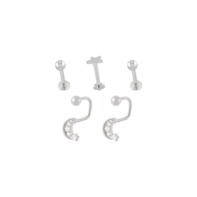 Multi-Pack CZ Star Moon Labret and Lippy Loop Lip Rings 5 Pack - 16 Gauge at Spencer's