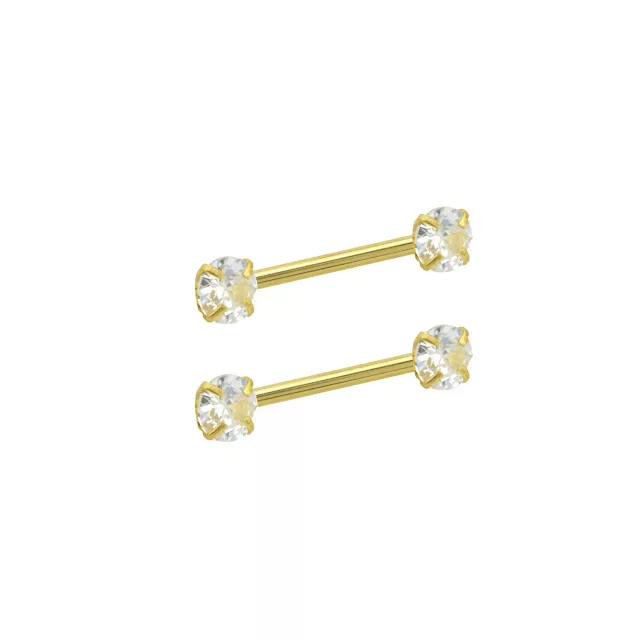 Clear CZ 14K Gold-Plated Nipple Barbells - 14 Gauge at Spencer's
