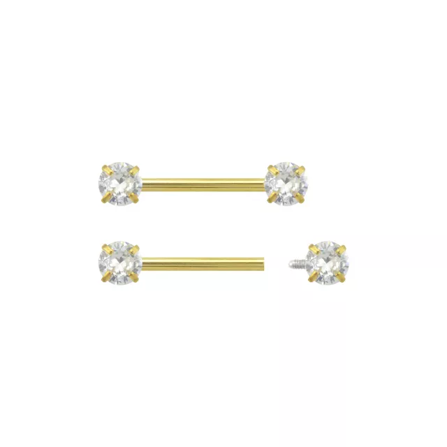 Clear CZ 14K Gold-Plated Nipple Barbells - 14 Gauge at Spencer's