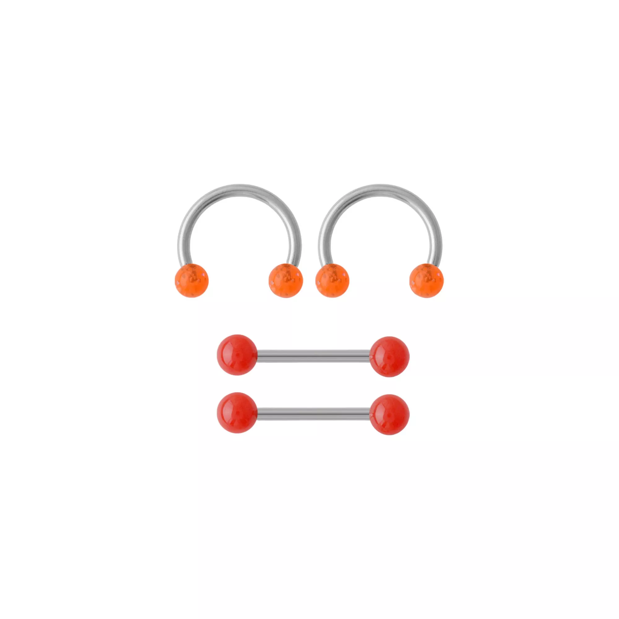 Multi-Pack Orange and Red Shimmer Nipple Barbells and Horseshoe Rings 2 Pairs - 14 Gauge at Spencer's