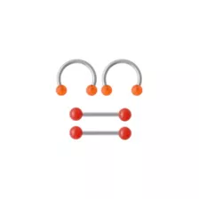 Multi-Pack Orange and Red Shimmer Nipple Barbells and Horseshoe Rings 2 Pairs - 14 Gauge at Spencer's