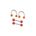 Multi-Pack Orange and Red Shimmer Nipple Barbells and Horseshoe Rings 2 Pairs - 14 Gauge at Spencer's