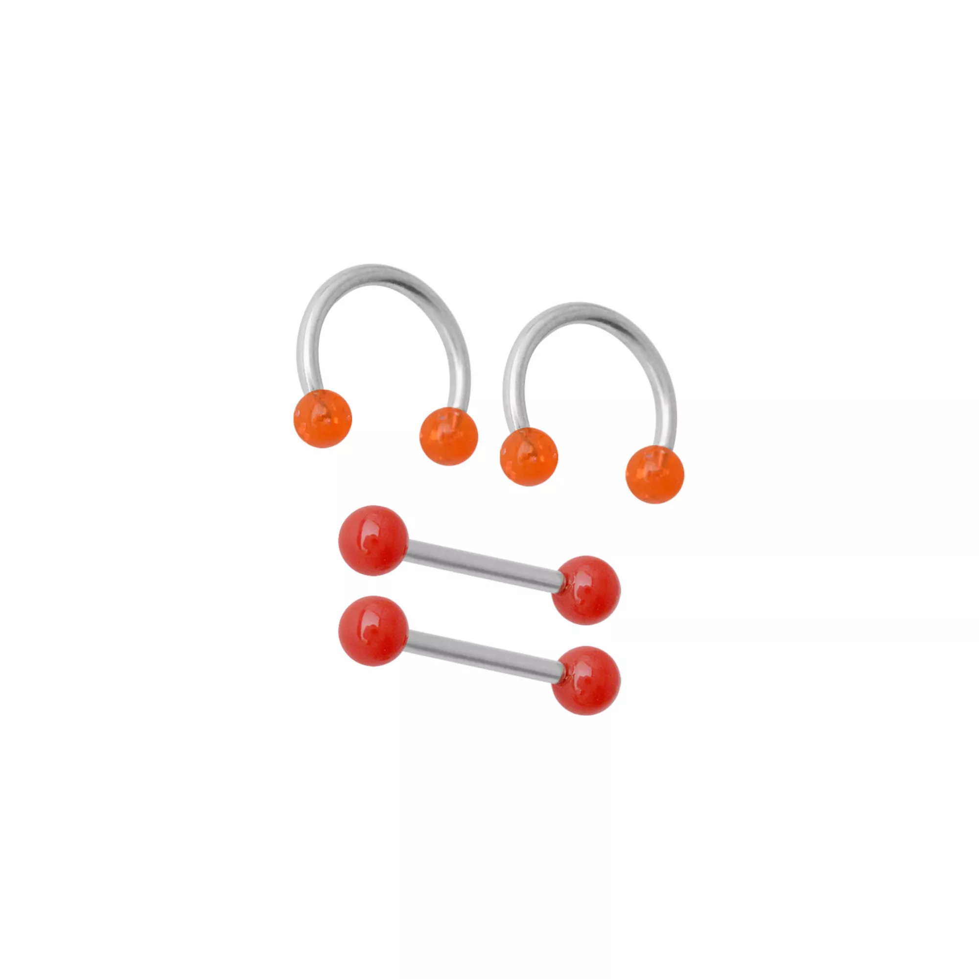 Multi-Pack Orange and Red Shimmer Nipple Barbells and Horseshoe Rings 2 Pairs - 14 Gauge at Spencer's